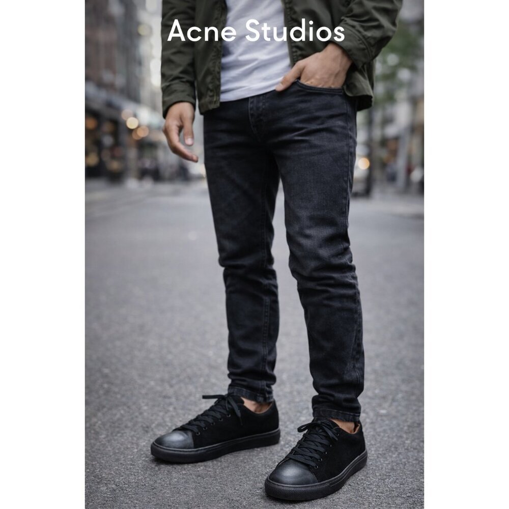 Acne Studios Black Leather Suede Low Top Sneakers Men EU 42 Lace Up Minimalist